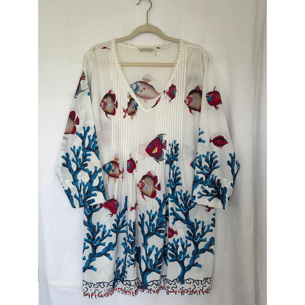 Soft Surroundings Plus Size Tunic Dress Seychelles Fish Coral 1X Beaded Hem - Picture 13 of 13